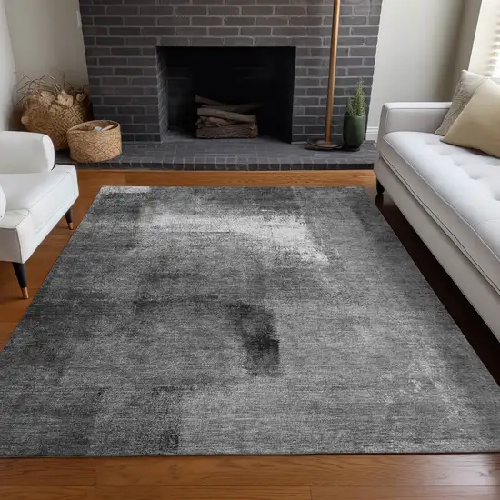 Gray Silver And Charcoal Abstract Washable Area Rug With UV Protection Photo 5