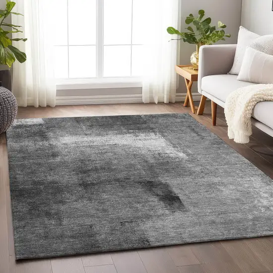 Gray Silver And Charcoal Abstract Washable Area Rug With UV Protection Photo 6