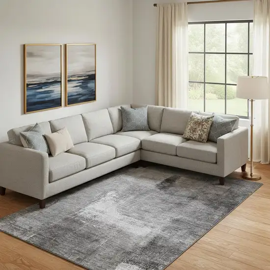 Gray Silver And Charcoal Abstract Washable Area Rug With UV Protection Photo 1