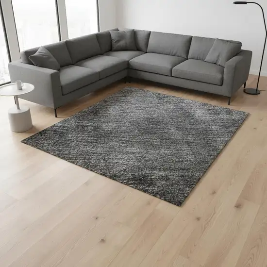 Gray Silver And Charcoal Abstract Washable Area Rug With UV Protection Photo 2