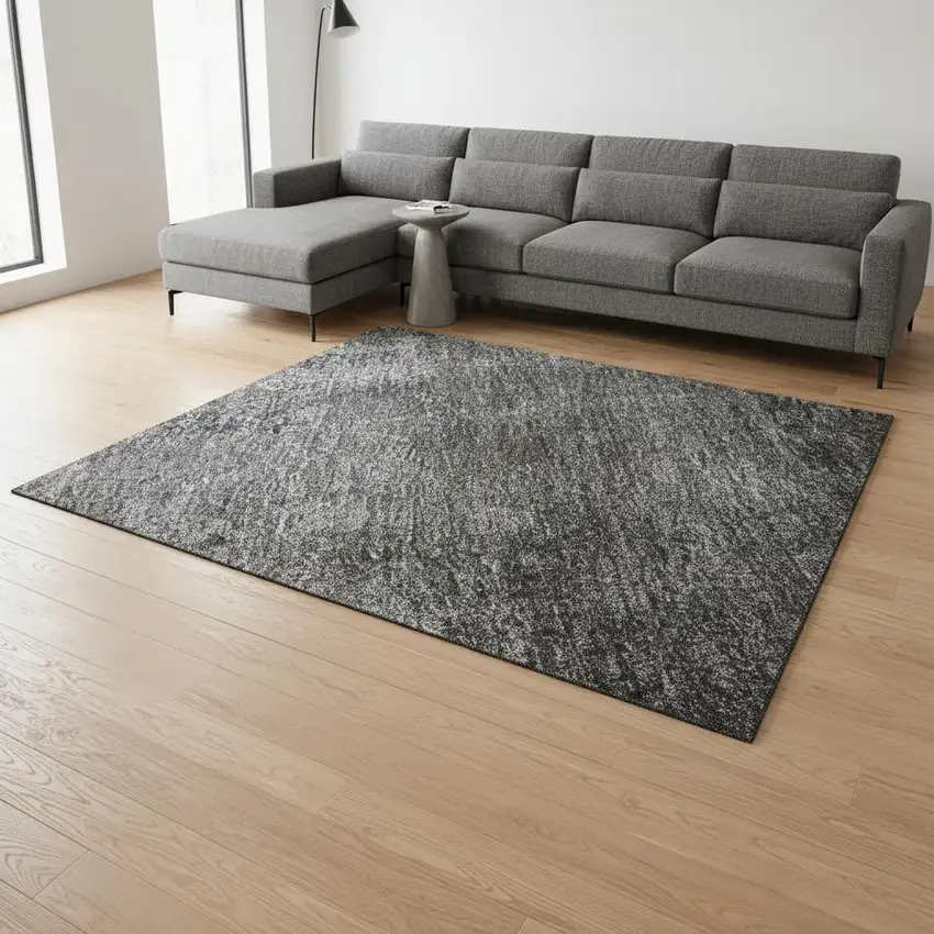Gray Silver And Charcoal Abstract Washable Area Rug With UV Protection Photo 2