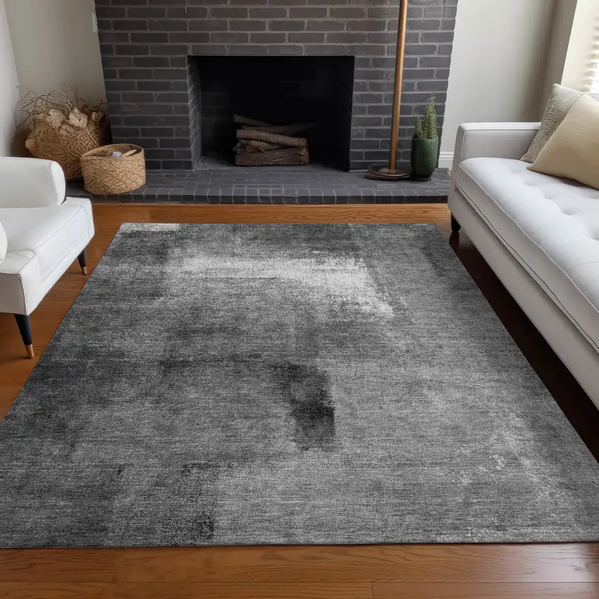 Gray Silver And Charcoal Abstract Washable Area Rug With UV Protection Photo 4