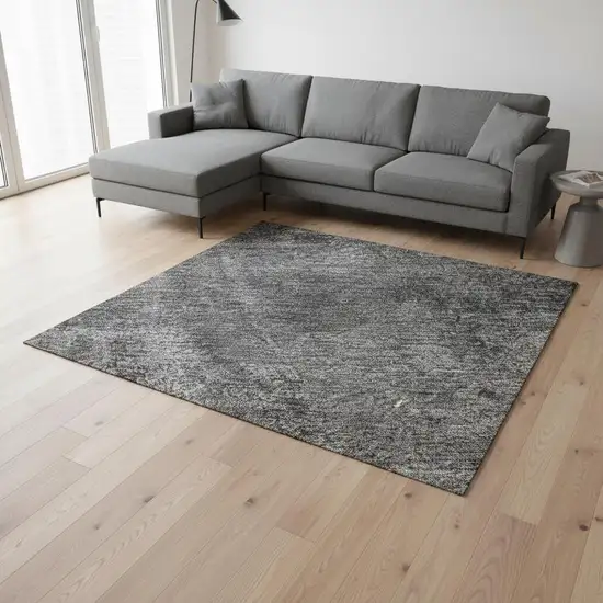 Gray Silver And Charcoal Abstract Washable Area Rug With UV Protection Photo 2