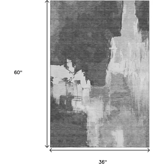 Gray Silver And Charcoal Abstract Washable Area Rug With UV Protection Photo 3