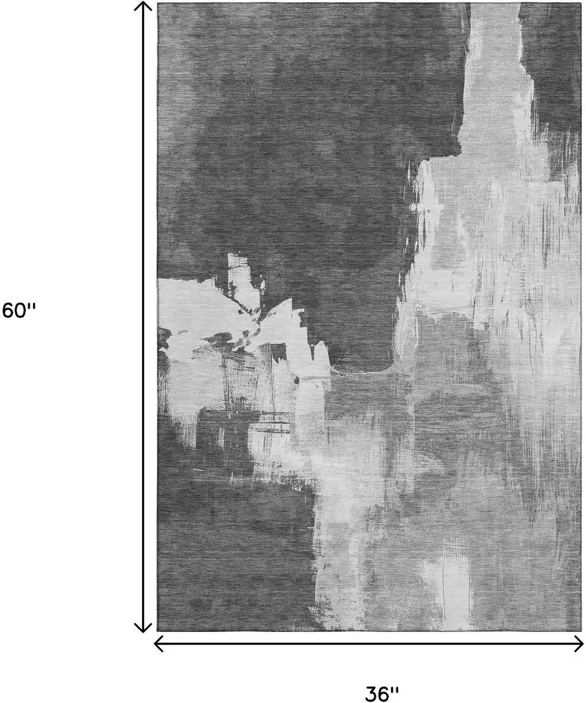 Gray Silver And Charcoal Abstract Washable Area Rug With UV Protection Photo 3