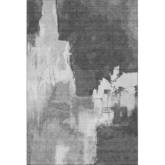 Gray Silver And Charcoal Abstract Washable Area Rug With UV Protection Photo 3