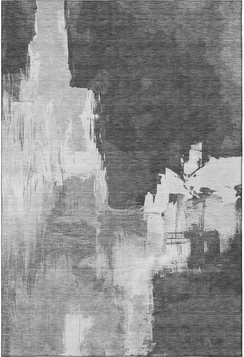 Gray Silver And Charcoal Abstract Washable Area Rug With UV Protection Photo 3