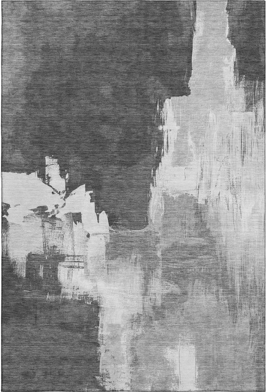 Gray Silver And Charcoal Abstract Washable Area Rug With UV Protection Photo 1