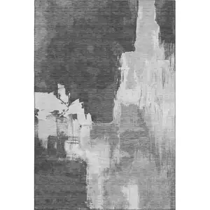 Photo of Gray Silver And Charcoal Abstract Washable Area Rug With UV Protection