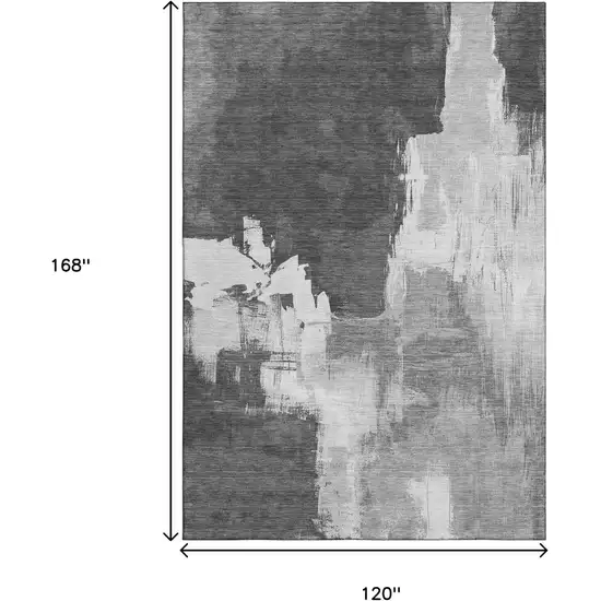 Gray Silver And Charcoal Abstract Washable Area Rug With UV Protection Photo 9