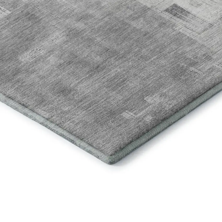 Gray Silver And Charcoal Abstract Washable Area Rug With UV Protection Photo 7