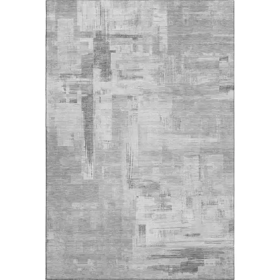 Gray Silver And Charcoal Abstract Washable Area Rug With UV Protection Photo 1