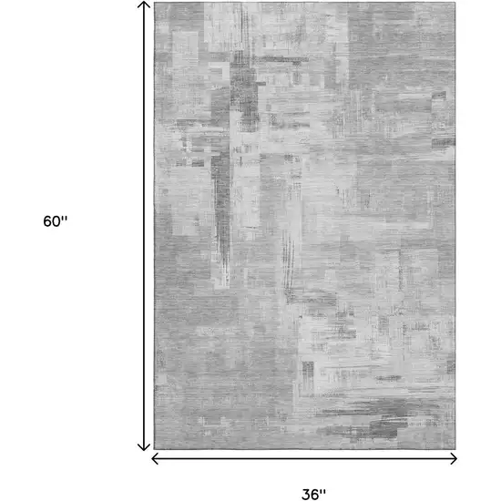 Gray Silver And Charcoal Abstract Washable Area Rug With UV Protection Photo 3