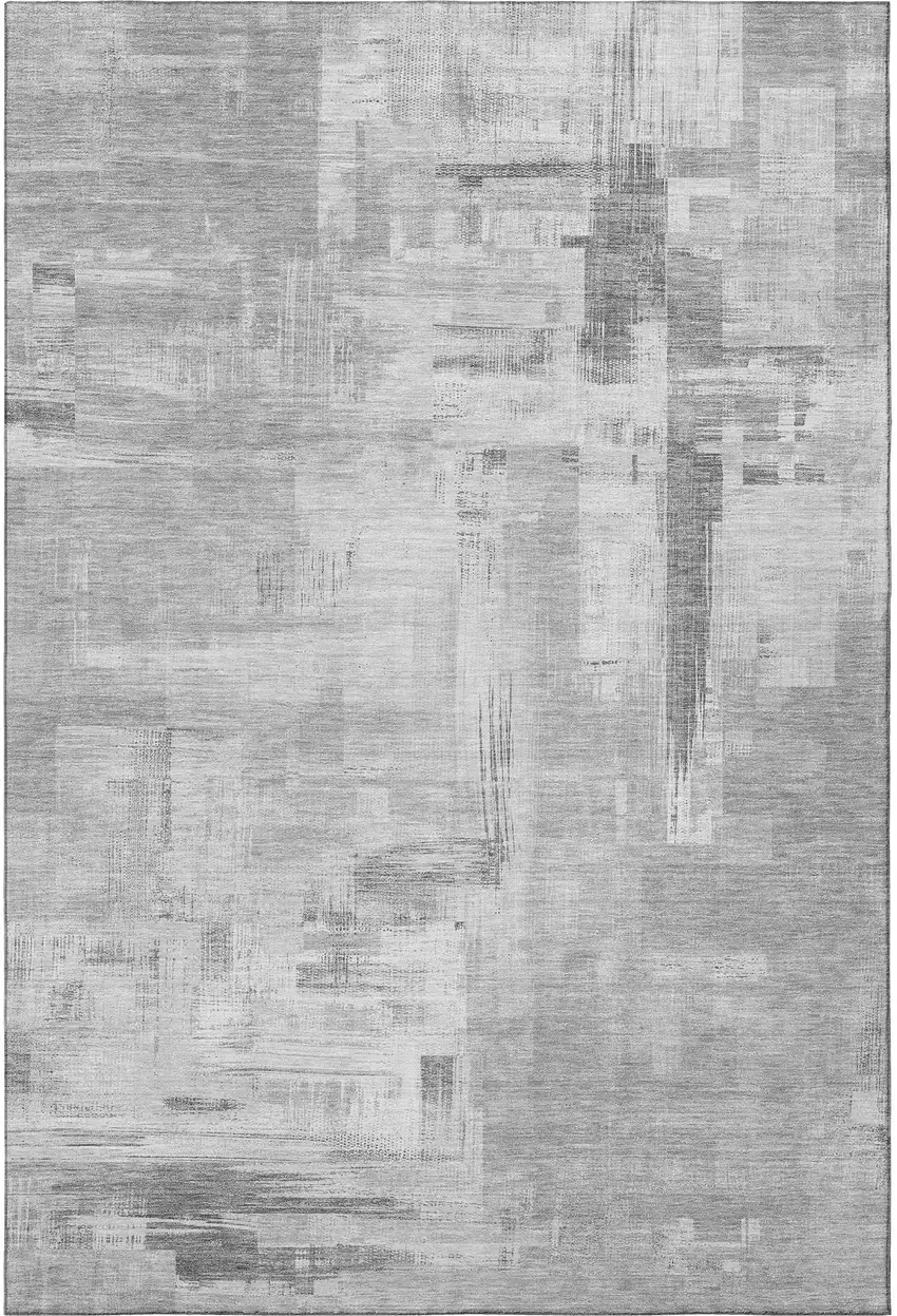 Gray Silver And Charcoal Abstract Washable Area Rug With UV Protection Photo 3