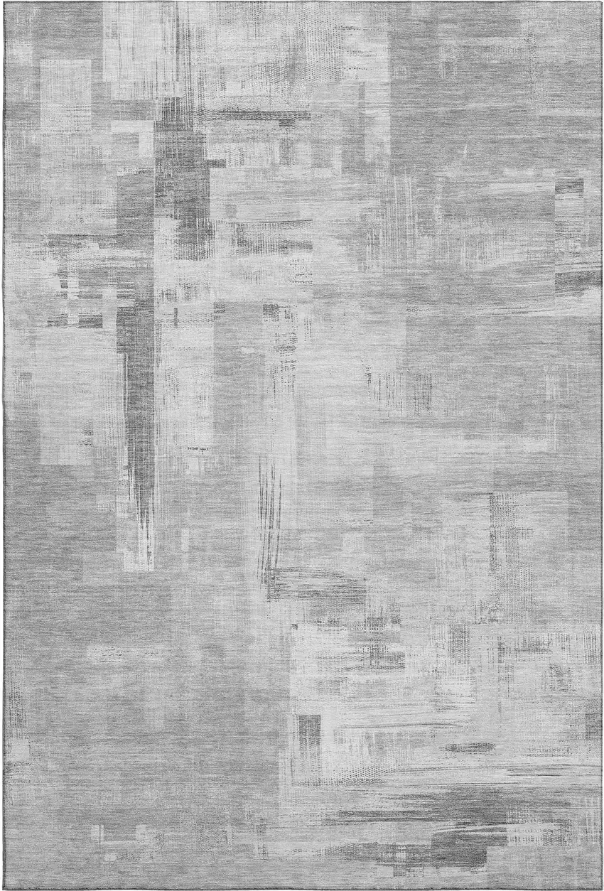 Gray Silver And Charcoal Abstract Washable Area Rug With UV Protection Photo 1