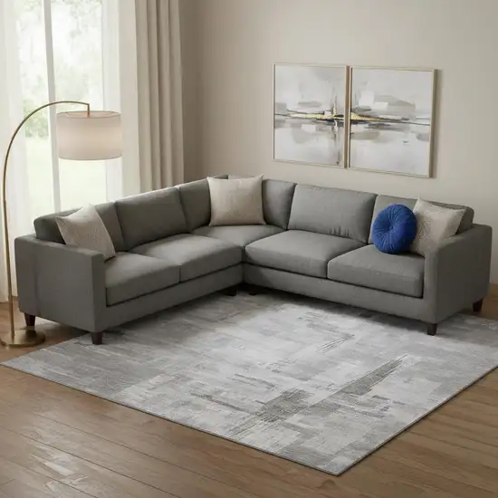 Gray Silver And Charcoal Abstract Washable Area Rug With UV Protection Photo 2