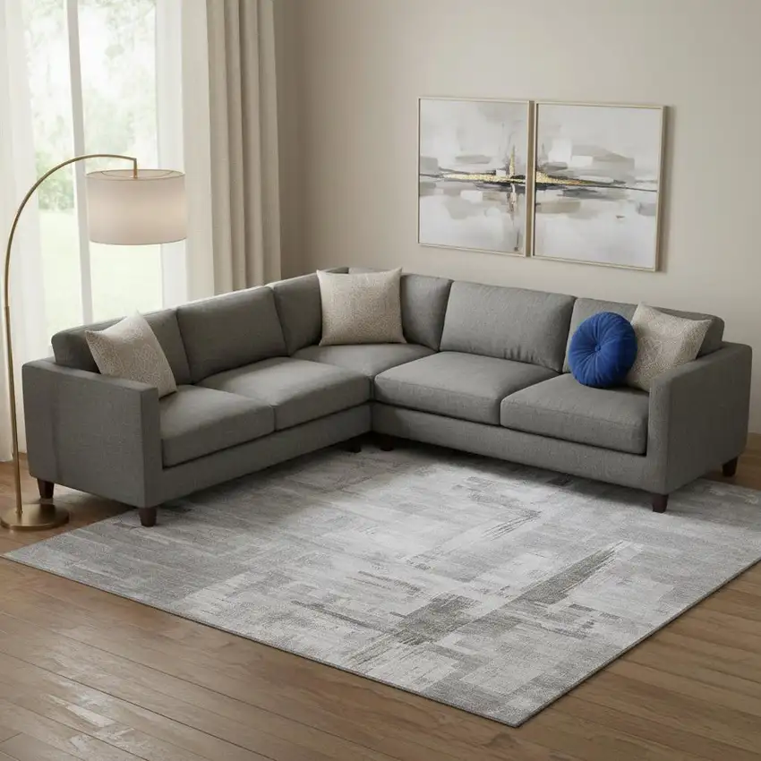 Gray Silver And Charcoal Abstract Washable Area Rug With UV Protection Photo 2