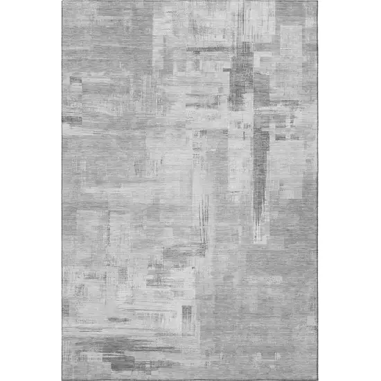 Gray Silver And Charcoal Abstract Washable Area Rug With UV Protection Photo 2