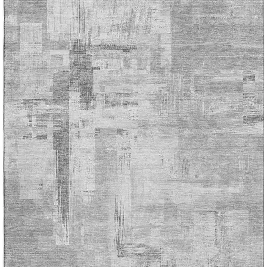 Gray Silver And Charcoal Abstract Washable Area Rug With UV Protection Photo 3