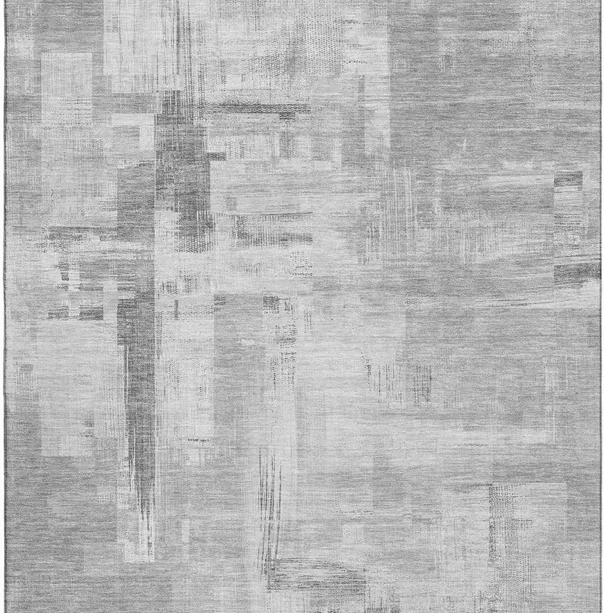 Gray Silver And Charcoal Abstract Washable Area Rug With UV Protection Photo 3