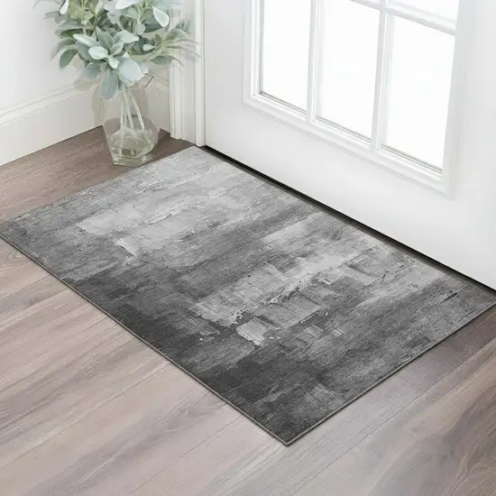 Gray Silver And Charcoal Abstract Washable Area Rug With UV Protection Photo 2