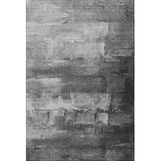 Gray Silver And Charcoal Abstract Washable Area Rug With UV Protection Photo 3