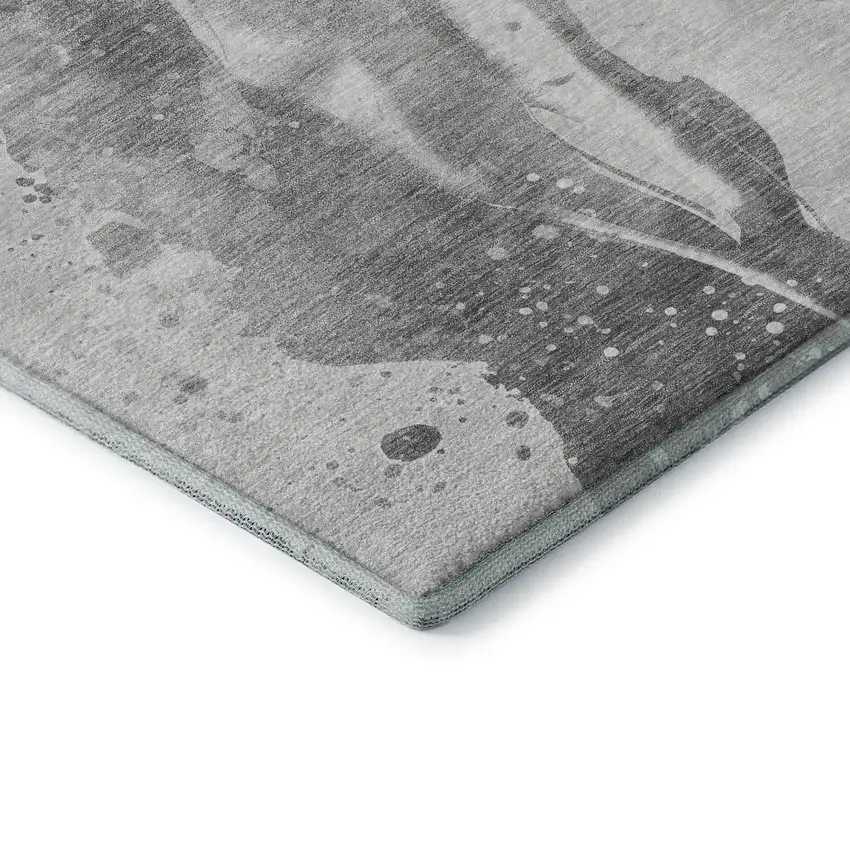 Gray Silver And Charcoal Abstract Washable Area Rug With UV Protection Photo 8