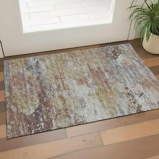 Gray Silver And Charcoal Abstract Washable Area Rug With UV Protection Photo 2