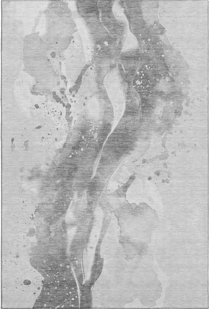 Gray Silver And Charcoal Abstract Washable Area Rug With UV Protection Photo 6