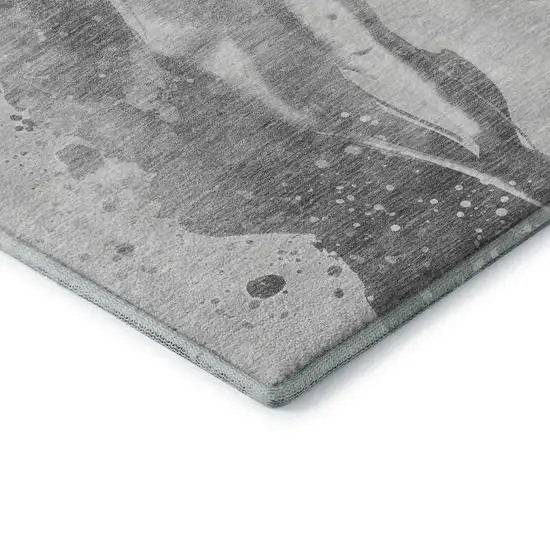 Gray Silver And Charcoal Abstract Washable Area Rug With UV Protection Photo 7