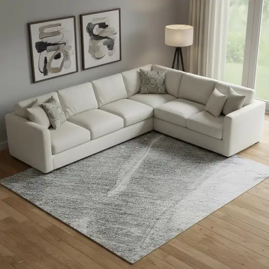 Gray Silver And Charcoal Abstract Washable Area Rug With UV Protection Photo 2