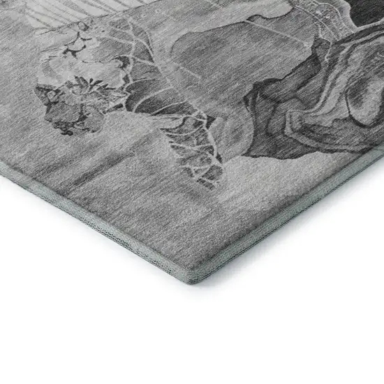 Gray Silver And Charcoal Abstract Washable Area Rug With UV Protection Photo 7