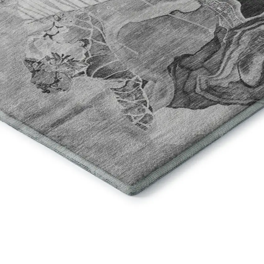 Gray Silver And Charcoal Abstract Washable Area Rug With UV Protection Photo 7