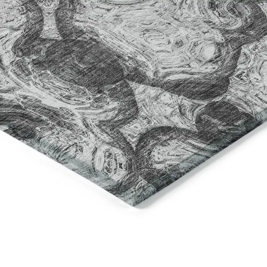 Gray Silver And Charcoal Abstract Washable Indoor Outdoor Area Rug Photo 4