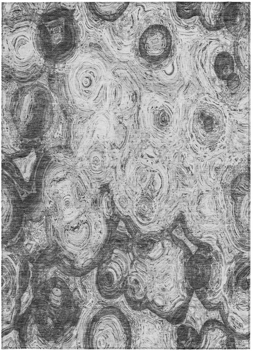 Gray Silver And Charcoal Abstract Washable Indoor Outdoor Area Rug Photo 5