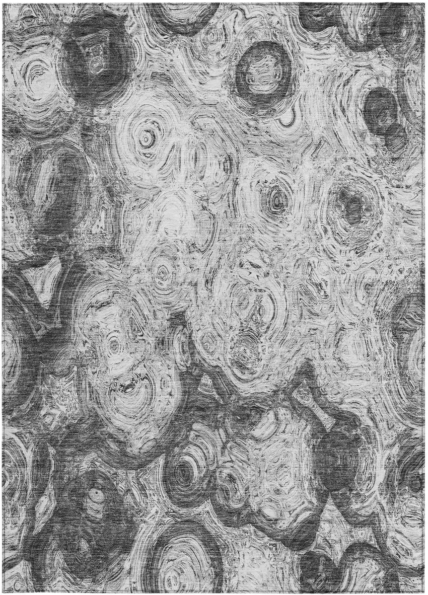 Gray Silver And Charcoal Abstract Washable Indoor Outdoor Area Rug Photo 5