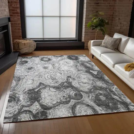 Gray Silver And Charcoal Abstract Washable Indoor Outdoor Area Rug Photo 8