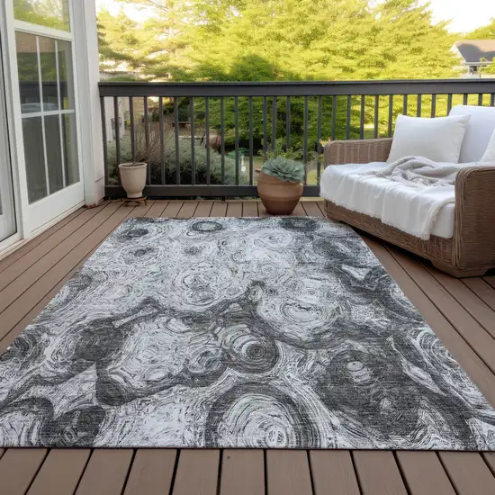 Gray Silver And Charcoal Abstract Washable Indoor Outdoor Area Rug Photo 6