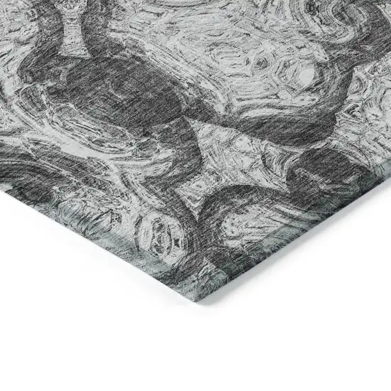 Gray Silver And Charcoal Abstract Washable Indoor Outdoor Area Rug Photo 4