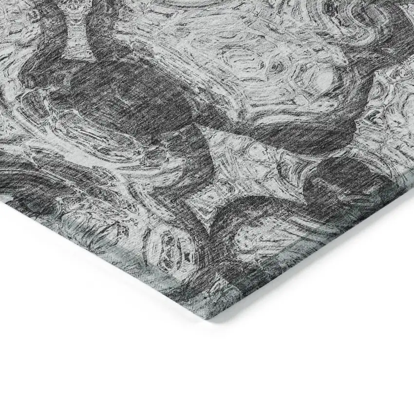 Gray Silver And Charcoal Abstract Washable Indoor Outdoor Area Rug Photo 4