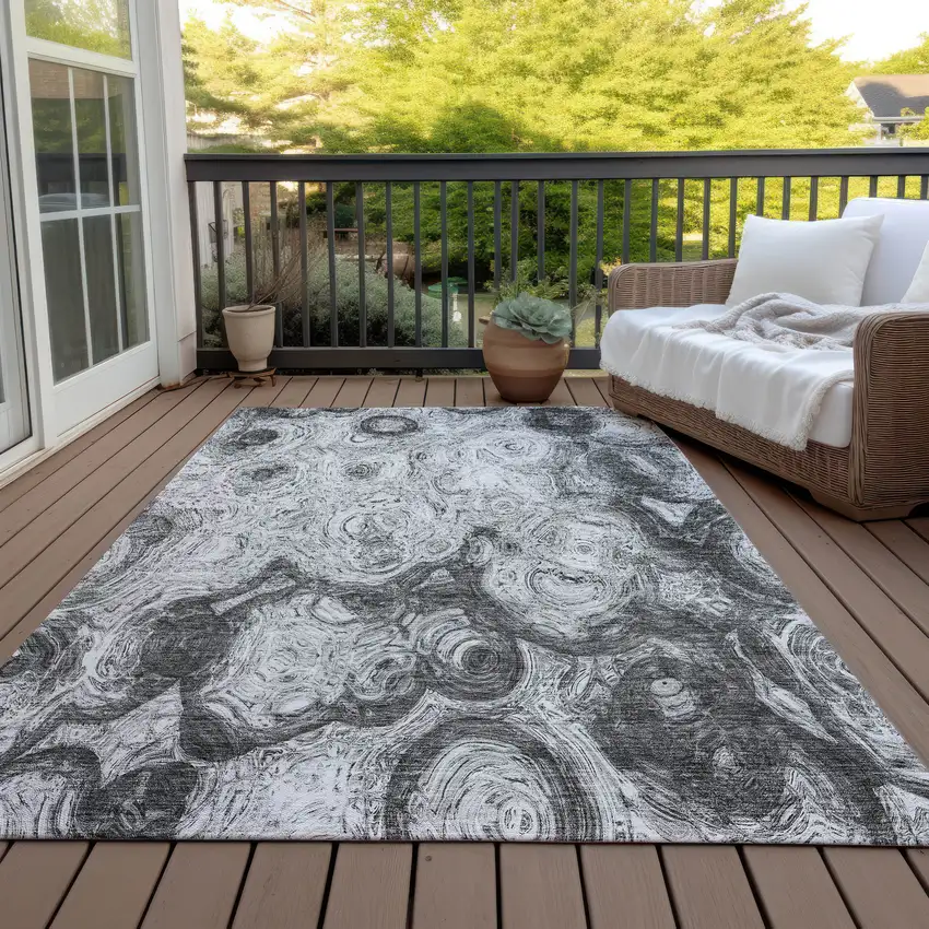 Gray Silver And Charcoal Abstract Washable Indoor Outdoor Area Rug Photo 9
