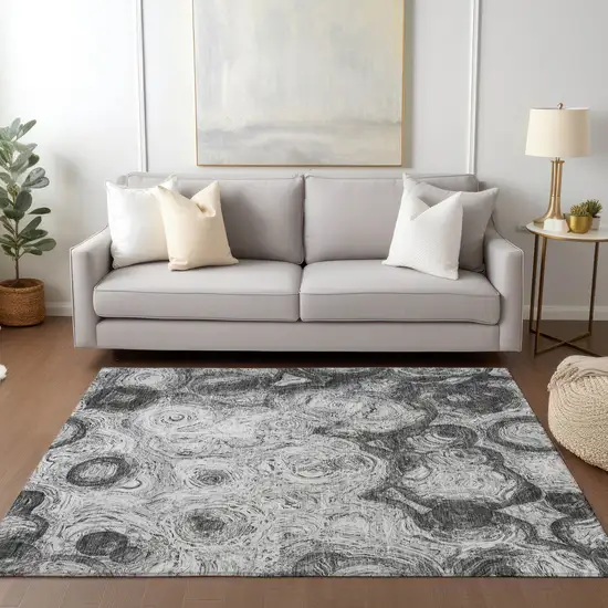 Gray Silver And Charcoal Abstract Washable Indoor Outdoor Area Rug Photo 7