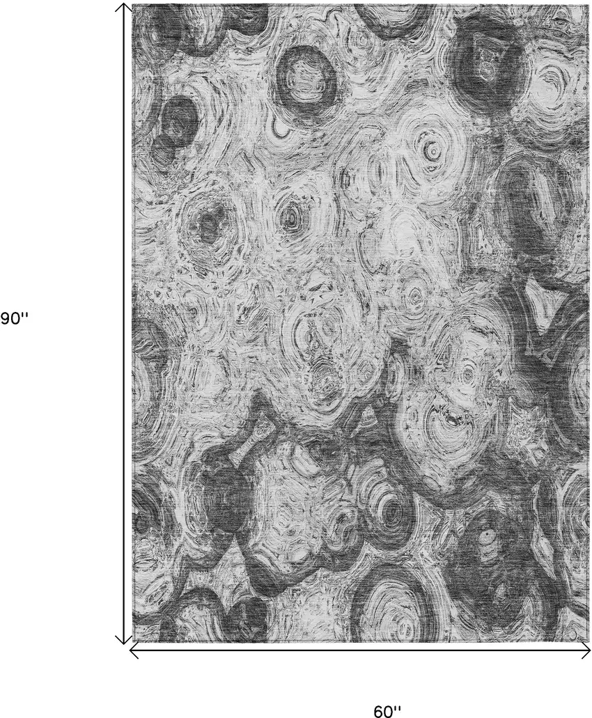 Gray Silver And Charcoal Abstract Washable Indoor Outdoor Area Rug Photo 3