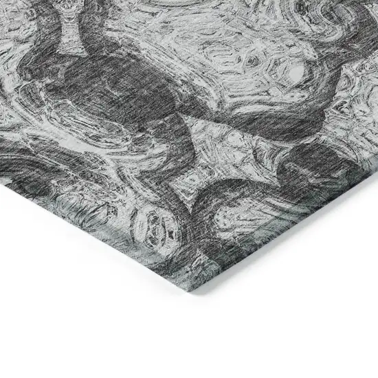 Gray Silver And Charcoal Abstract Washable Indoor Outdoor Area Rug Photo 4