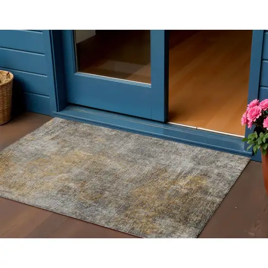Gray Silver And Charcoal Abstract Washable Indoor Outdoor Area Rug Photo 1