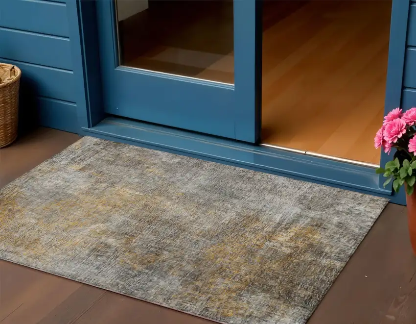 Gray Silver And Charcoal Abstract Washable Indoor Outdoor Area Rug Photo 1