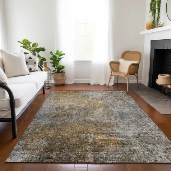 Gray Silver And Charcoal Abstract Washable Indoor Outdoor Area Rug Photo 8