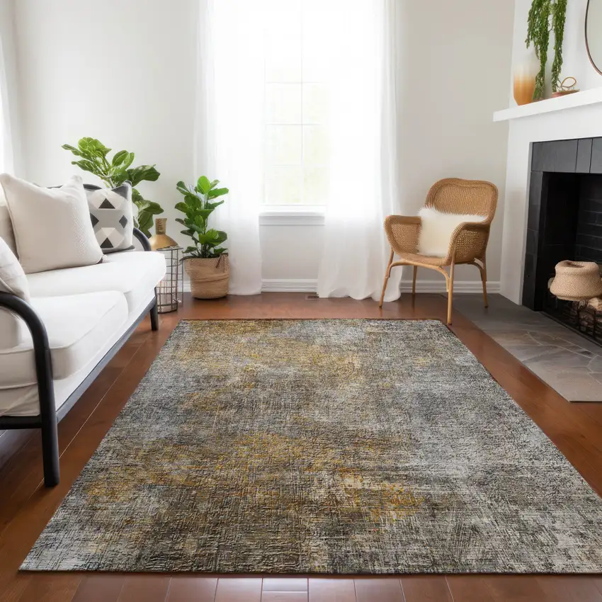 Gray Silver And Charcoal Abstract Washable Indoor Outdoor Area Rug Photo 8