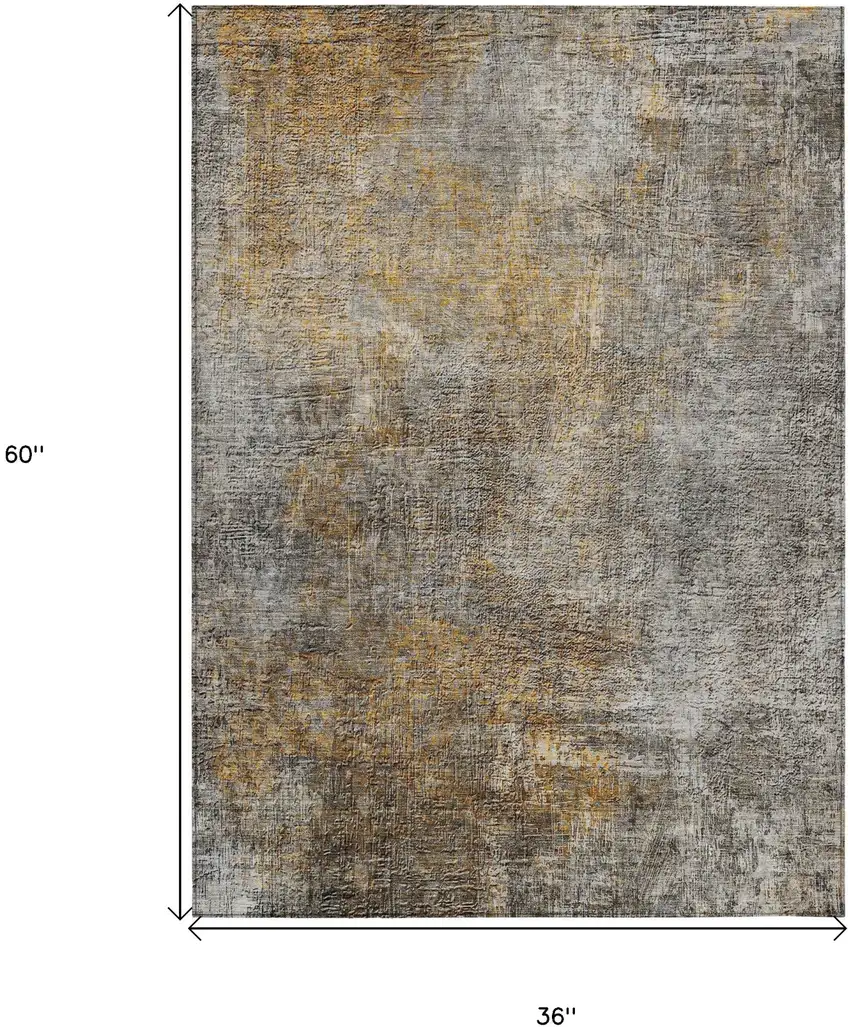 Gray Silver And Charcoal Abstract Washable Indoor Outdoor Area Rug Photo 3