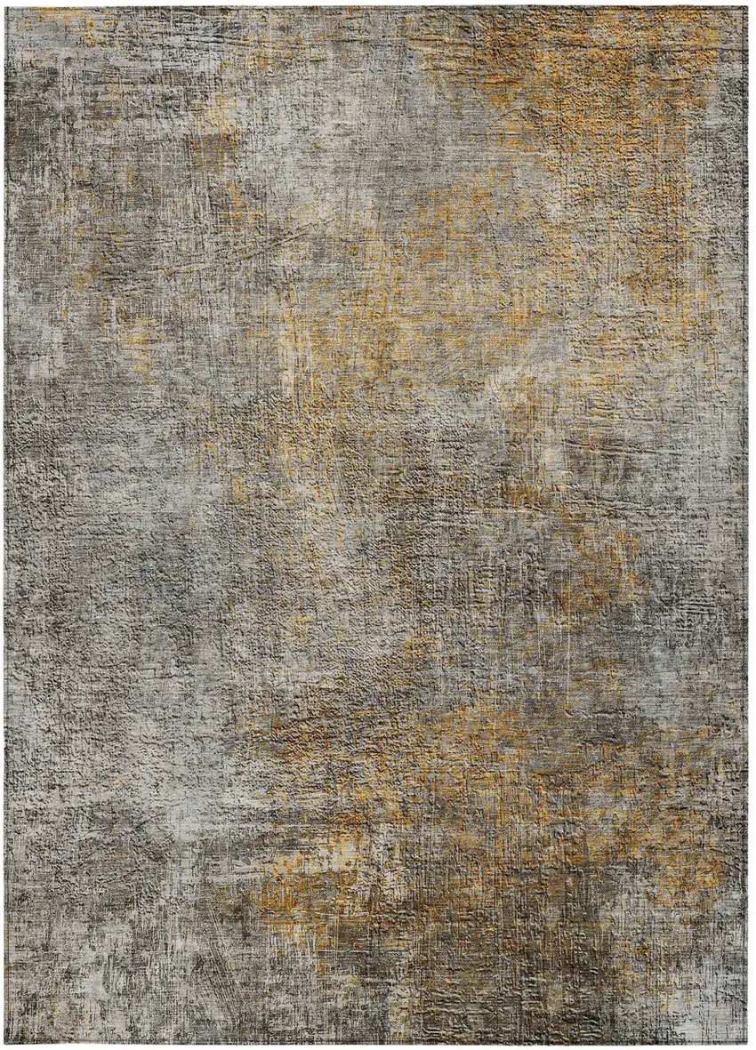 Gray Silver And Charcoal Abstract Washable Indoor Outdoor Area Rug Photo 5